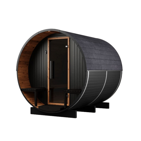 Sauna extérieur Onyxia Barrel – Cabine vapeur 6 places Premium