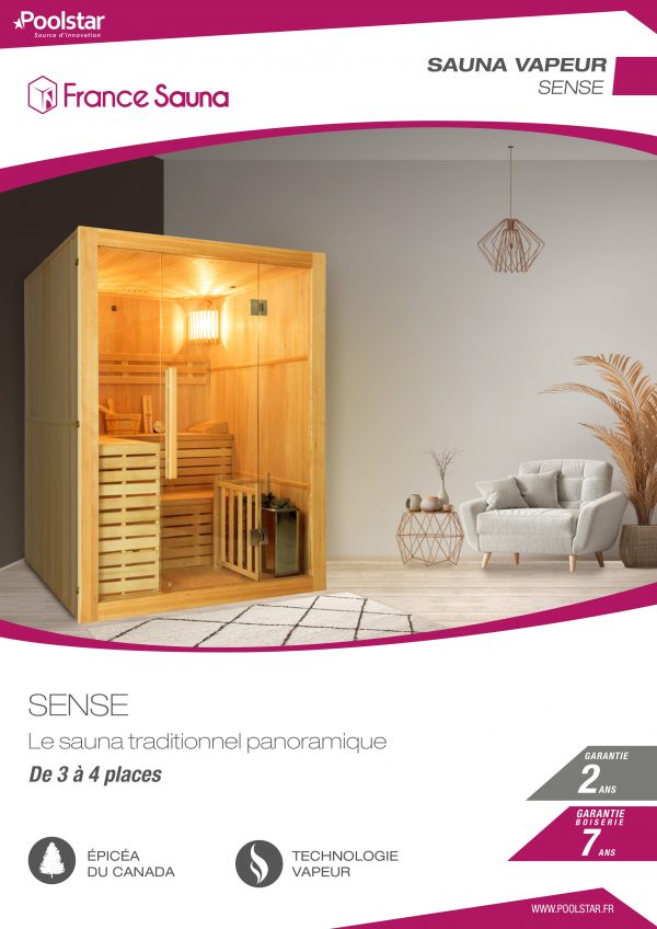 Sauna Vapeur Sense – Cabine Panoramique Traditionnelle 3 à 4 places