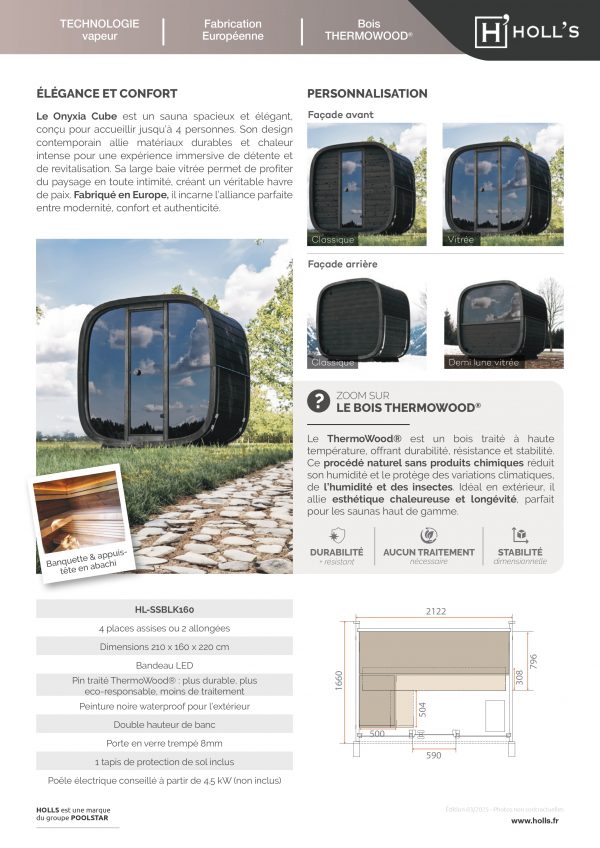 Sauna extérieur Onyxia Cube – Cabine vapeur 4 places Premium – Image 3